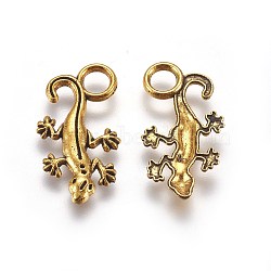 Tibetan Style Alloy Pendants, Lead Free & Cadmium Free, Wall Gecko, Antique Golden, 22.5x12x2mm, Hole: 3.5mm(TIBEP-21055-AG-LF)