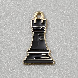 Alloy Enamel Pendants, Golden, Chess, Black, 22x13x1mm, Hole: 1.6mm(ENAM-WH20012-02G-01)