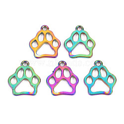 Rainbow Color Alloy Pendants, Cadmium Free & Nickel Free & Lead Free, Dog Paw Prints, 19x16x1mm, Hole: 2mm(PALLOY-S180-265-NR)