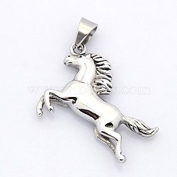 Retro Men's 304 Stainless Steel Pendants, Running Horse, Antique Silver, 46x45x8mm, Hole: 5x10mm(STAS-F006-044)