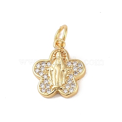 Brass Micro Pave Clear Cubic Zirconia Charms, with Jump Ring, Real 18K Gold Plated, Flower, 13.5x11.5x2mm, Hole: 3mm(KK-E111-32E-G)