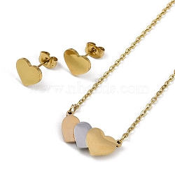 Vacuum Plating 304 & 201 Stainless Steel Jewelry Sets, Pendant Necklaces and Stud Earrings, Heart, Mixed Color, 18.31 inch(46.5cm), 8.5x10mm(SJEW-F146-01M)