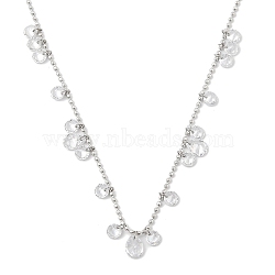 304 Stainless Steel Cubic Zirconia Teardrop & Flat Round Bib Ball Chain Necklaces for Women, Stainless Steel Color, Clear, 17.28 inch(43.9cm)(NJEW-F328-11P-01)