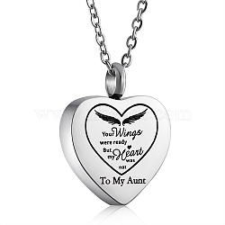 Stainless Steel Heart Urn Ashes Pendant Necklace, Word To My Aunt Memorial Jewelry for Men Women, Stainless Steel Color, 19.69 inch(50cm)(NJEW-SZ0001-60K)