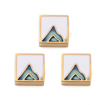 Ion Plating(IP) 304 Stainless Steel Enamel Beads, Square with Mountain, Golden, 8x8x3.5mm, Hole: 2mm