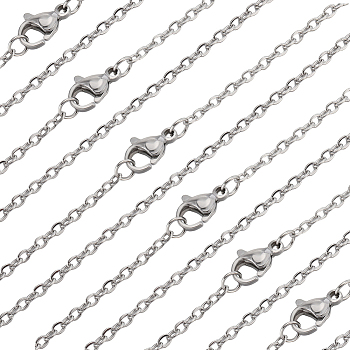 30Pcs 304 Stainless Steel Flat Cable Chain Necklaces Set, Stainless Steel Color, 15.75 inch(40cm)