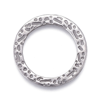304 Stainless Steel Linking Rings, Laser Cut, Textured, Round Ring, Stainless Steel Color, 15x0.8mm, Inner Diameter: 11mm