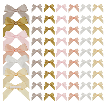 60Pcs 6 Colors Self-Adhesive Polyester Bowknot Gift Box Packing Decorations, Mixed Color, 30~57x76~113x4.5mm, 10pcs/color