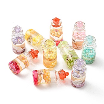 Translucent Resin Pendants, Drink Charms, Glass Bottle with Shell Inside, Mixed Color, 39.5x16mm, Hole: 1.8mm, about 10pcs/bag