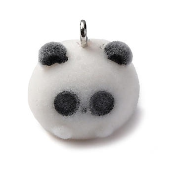 Flocky Animal Resin Pendants, with Platinum Iron Loop, Panda, 15.5x15.5x16mm, Hole: 1.8mm