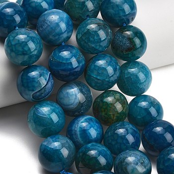 Natural Dragon Veins Agate Beads Strands, Dyed & Heated, Smooth Round, Aquamarine, 19~21mm, Hole: 1.4~1.6mm, about 20pcs/strand, 15.43''(39.2cm)