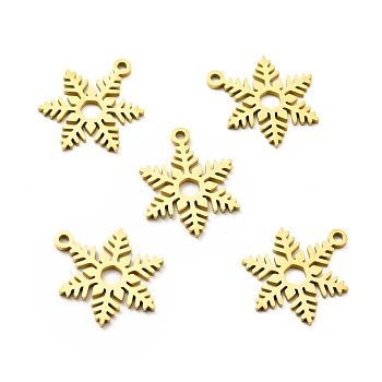 201 Stainless Steel Pendants, Christmas Theme, Snowflake, Golden, 19x14x1mm, Hole: 1.5mm