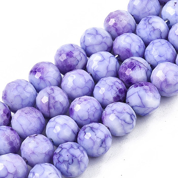 Opaque Baking Painted Crackle Glass Beads Strands, Round, Faceted, Lilac, 8x7.5mm, Hole: 0.8mm, about 60pcs/strand, 17.32~17.72 inch(44~45cm)