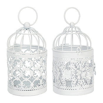 Metal Iron Birdcage Candle Holder, Perfect Home Party Decoration, White, 2pcs/set