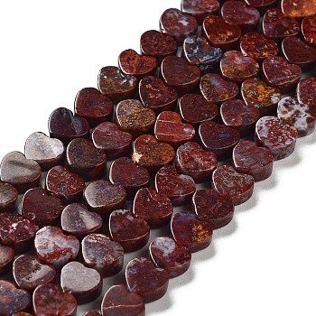 Natural Red Ocean Agate Beads Strands, Heart, 8x8~8.5x3.5~4mm, Hole: 1mm, about 51~52pcs/strand, 15.20~15.43 inch(38.6~39.2cm)