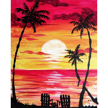 DIY Oil Painting Style Seaside Sunset Pattern Diamond Painting Kits, including Acrylic Rhinestones, Diamond Sticky Pen, Tray Plate and Glue Clay, Gold, 400x300mm