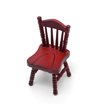 Birch Wood Chair, Miniature Furniture Model, for Dollhouse Accessories Pretending Prop Decorations, Dark Red, 40x40x76mm