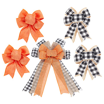 CHGCRAFT 5Pcs 3 Style Ployester Bowknot Display Decoration, with Twist Tie, Thanksgiving Day Theme, Mixed Color, 450x290x40mm and 175x150x19.5~24mm