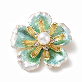Alloy Pave Crystal Rhinestone Brooch, Flower Enamel Pins, Pale Turquoise, 39x38x15~17mm