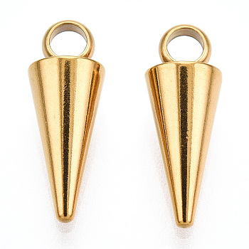 Rack Plating 201 Stainless Steel Charms, Cadmium Free & Nickel Free & Lead Free, Cone/Spike, Golden, 13x5mm, Hole: 1.6mm