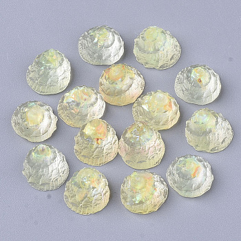 Transparent Epoxy Resin Cabochons, Imitation Jelly Style, with Sequins/Paillette, Shell Shape, Champagne Yellow, 12.5x11.5x9.5mm
