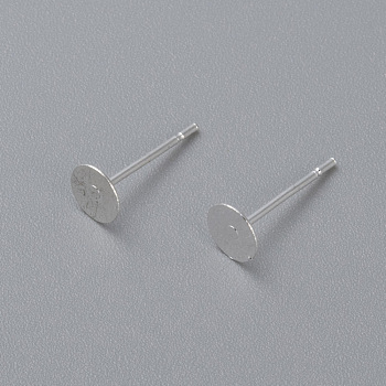 304 Stainless Steel Stud Earring Findings, Flat Round, Silver, 5x0.3mm, Pin: 0.7mm