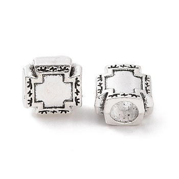 Tibetan Style Alloy European Beads, Large Hole Beads, Corss, Antique Silver, 10x10x6mm, Hole: 4.5mm, about 645pcs/1000g