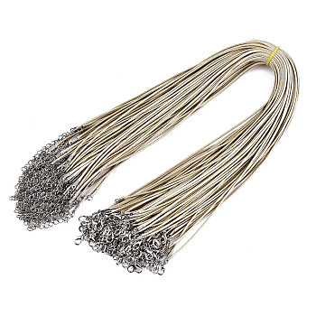 Waxed Cotton Cord Necklace Making, with Alloy Lobster Claw Clasps and Iron End Chains, Platinum, Dark Khaki, 17.12 inch(43.5cm), 1.5mm
