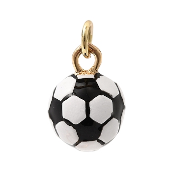 Brass Enamel Pendants, Football Charms, Golden, Black, 14.5x10.5mm, Hole: 3.8mm