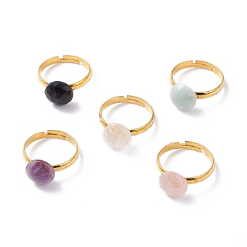 Natural Mixed Gemstone Adjustable Rings, Brass Jewelry for Girl Women, Golden, US Size 6 3/4~US Size 7 1/4(17.1mm~17.5mm)