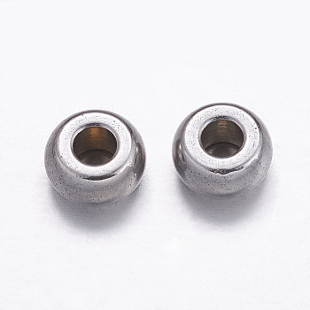 Non-Tarnish 304 Stainless Steel Beads, Drum, Stainless Steel Color, 4x2mm, Hole: 1.3~1.4mm