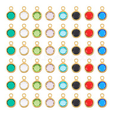 Real 18K Gold Plated Flat Round Stainless Steel+Glass Charms