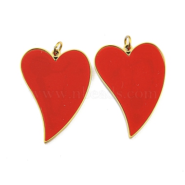 Golden Red Heart Stainless Steel+Enamel Pendants