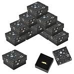 12Pcs Star Print Paperboard Jewelry Gift Boxes, with Sponge Inside, for Rings, Earrings and Pendants, Square, Black, 5.2x5.2x3.2cm(CON-FS0001-25)