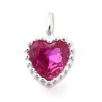 925 Sterling Silver Cubic Zirconia Charms, Heart, Medium Violet Red, 6x4x2mm, Hole: 1.3mm(STER-Q005-01A-B)