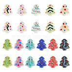 22Pcs 11 Colors Handmade Porcelain Beads, Hand Painted Ceramic Beads, Christmas Tree, Famille Rose Porcelain, Mixed Color, 16~17x14.5~15x6.5~7mm, Hole: 1.4~3mm, 2pcs/color(PORC-TA0001-34)