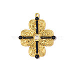 304 Stainless Steel Enamel Pendants, Four Leaf Clover Charm, with Cubic Zirconia, Real 18K Gold Plated, Ion Plating(IP), Long-Lasting Plated, Black, 32x26mm,Hole:1.40mm(STAS-OY014-39G)