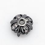 4-Petal Brass Micro Pave Cubic Zirconia Bead Caps, Lead Free & Nickel Free & Cadmium Free, Gunmetal, 8x3mm, Hole: 1.5mm(ZIRC-P007-01B-NR)