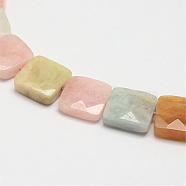 Natural Morganite Bead Strands, Flat Slice Square Beads, Faceted, 12x13x5mm, Hole: 0.8~1mm, about 32pcs/strand, 15.7 inch(400mm)(G-G944-19F)