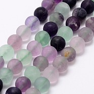 Natural Fluorite Bead Strands, Round, Frosted, 8mm, Hole: 1mm, about 48pcs/strand, 15.3 inch(39cm)(X-G-A163-06-8mm)