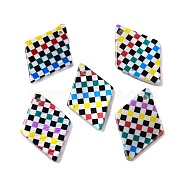 Natural Freshwater Shell Pendants, Tartan Printed Rhombus Charms, Colorful, 21x14x2mm, Hole: 1.2mm(BSHE-S304-19A)