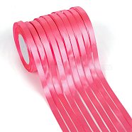 Single Face Solid Color Satin Ribbon, for Bows Crafts, Gifts Party Wedding Decoration, Hot Pink, 3/8 inch(9~10mm), about 25yards/roll(22.86m/roll), 10rolls/group, 250yards(228.6m/group)(SRIB-S051-10mm-005)