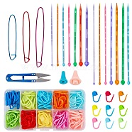 DIY Sweater Kits, with Plastic Knitting Needles & Knitting Needle Caps & Stitch Needle Clip, Aluminum Stitch Holder and Iron Scissors, Mixed Color, 200x30mm(DIY-NB0003-37)