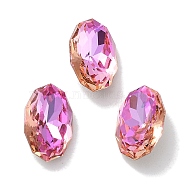 Glass Rhinestone Cabochons, Point Back & Back Plated, Faceted, Oval, Fuchsia, 10x6.5x3.5mm(RGLA-G020-02C-D502)