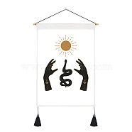 Tarot Pattern Polyester Wall Hanging Tapestry, Vertical Tapestry, with Wood Rod & Iron Traceless Nail & Cord, for Home Decoration, Rectangle, Sun Pattern, 500x350mm(WICR-PW0001-27C)
