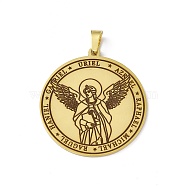304 Stainless Steel Pendants, Flat Round with Angel Charm, Golden, 38x35x1.5mm, Hole: 7.5x4mm(STAS-C063-06G-07)