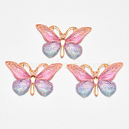 Transparent Acrylic Pendants, with Plated Bottom, Butterfly, Colorful, 23x38x5mm, Hole: 1.2mm(X-TACR-R140-08E)