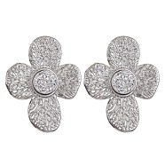 Imitation Druzy Gemstone Resin Flower Stud Earrings, Ion Plating(IP) Silver 304 Stainless Steel Earrings Women, Silver, 33x26.5mm(EJEW-JE05318-01)
