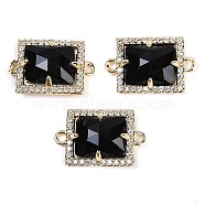 Natural Obsidian Faceted Rectangle Links, Rack Plating Brass Micro Pave Clear Cubic Zirconia Connector Charms, Golden, 11.5x18x4.5mm, Hole: 1.4mm(G-I375-07G-01)