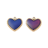 Ion Plating(IP) Temperature Color Change 304 Stainless Steel Enamel Charms, Manual Polishing, Heart Charm, Real 18K Gold Plated, Medium Blue, 10.5x10.5x2.5mm, Hole: 1.2mm(STAS-P366-46G)